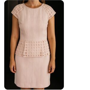 ANTONIO MELANI Cream Peplum Cut Out Sheath Dress